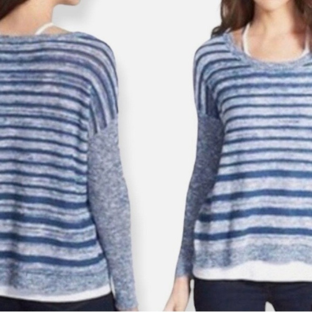 Eileen fisher Striped Marl Knit Sweater In Blue Organic Line Sz Small